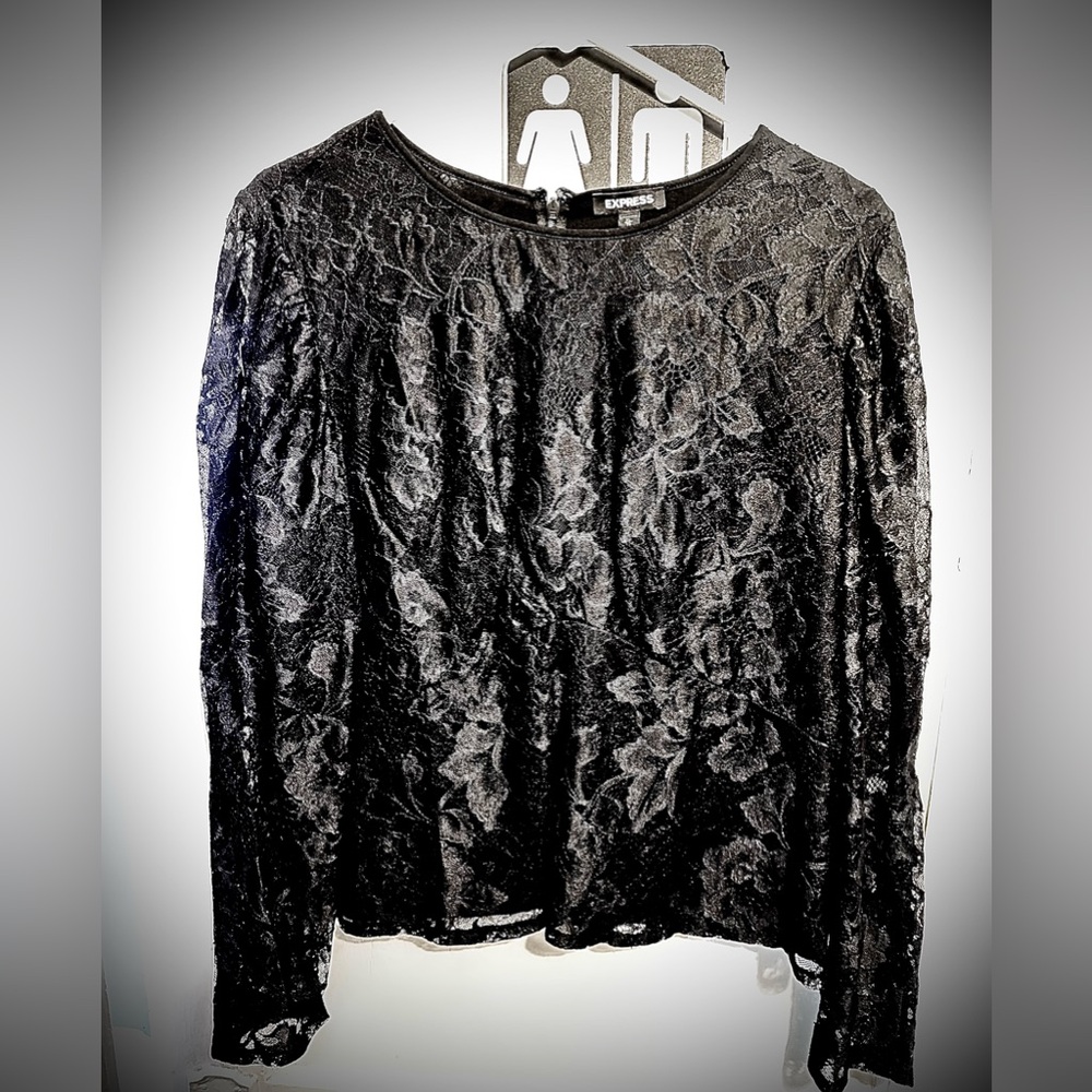 Express Elegant Black Floral Lace Blouse